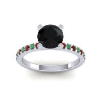 Black Onyx Ring In Palladium With Garnet And Emerald Laska Round Classic Ring