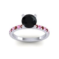 Black Onyx Ring In Palladium With Garnet And Pink Tourmaline Laska Round Classic Ring