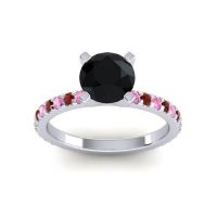Black Onyx Ring In Palladium With Pink Tourmaline And Garnet Laska Round Classic Ring