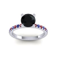 Black Onyx Ring In Palladium With Ruby And Blue Sapphire Laska Round Classic Ring