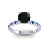 Black Onyx Ring In Palladium With Swiss Blue Topaz And Blue Sapphire Laska Round Classic Ring