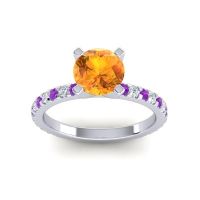 Citrine Ring In Palladium With Amethyst And Lab Diamond Laska Round Classic Ring