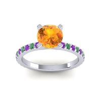 Citrine Ring In Platinum With Amethyst And Emerald Laska Round Classic Ring