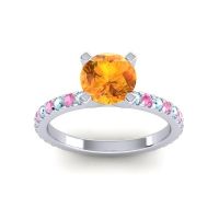 Citrine Ring In Palladium With Aquamarine And Pink Tourmaline Laska Round Classic Ring