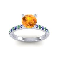 Citrine Ring In Platinum With Blue Sapphire And Emerald Laska Round Classic Ring