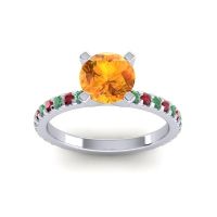 Citrine Ring In Palladium With Emerald And Ruby Laska Round Classic Ring