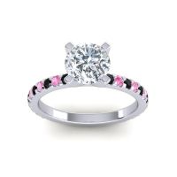 Lab Diamond Ring In Palladium With Black Onyx And Pink Tourmaline Laska Round Classic Ring