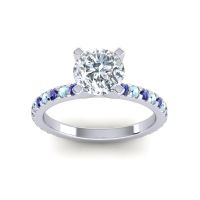 Lab Diamond Ring In Palladium With Blue Sapphire And Aquamarine Laska Round Classic Ring