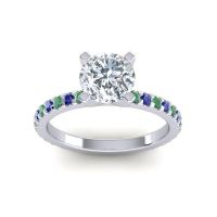Lab Diamond Ring In Palladium With Emerald And Blue Sapphire Laska Round Classic Ring