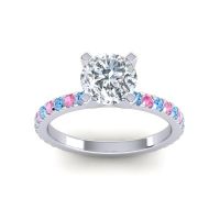 Lab Diamond Ring In Platinum With Swiss Blue Topaz And Pink Tourmaline Laska Round Classic Ring