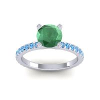 Emerald Ring In 14k White Gold With Swiss Blue Topaz Laska Round Classic Ring