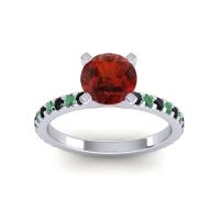 Garnet Ring In Palladium With Black Onyx And Emerald Laska Round Classic Ring