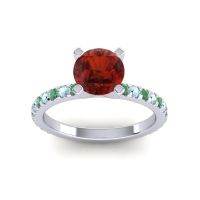 Garnet Ring In Palladium With Emerald And Aquamarine Laska Round Classic Ring