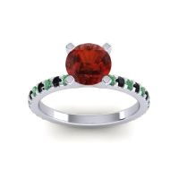 Garnet Ring In Palladium With Emerald And Black Onyx Laska Round Classic Ring