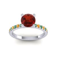 Garnet Ring In Palladium With Emerald And Citrine Laska Round Classic Ring