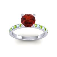 Garnet Ring In Palladium With Peridot And Aquamarine Laska Round Classic Ring