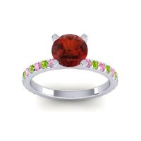 Garnet Ring In Palladium With Pink Tourmaline And Peridot Laska Round Classic Ring