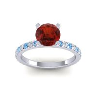 Garnet Ring In Palladium With Swiss Blue Topaz And Lab Diamond Laska Round Classic Ring