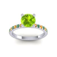 Peridot Ring In Palladium With Citrine And Emerald Laska Round Classic Ring