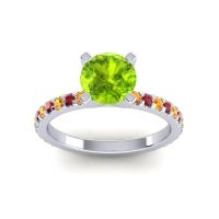 Peridot Ring In Palladium With Citrine And Ruby Laska Round Classic Ring