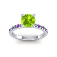 Peridot Ring In Palladium With Emerald And Amethyst Laska Round Classic Ring