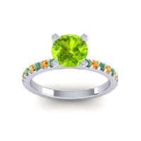 Peridot Ring In Palladium With Emerald And Citrine Laska Round Classic Ring