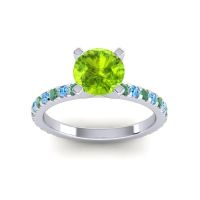 Peridot Ring In Platinum With Emerald And Swiss Blue Topaz Laska Round Classic Ring