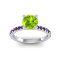 Peridot Ring In Palladium With Garnet And Blue Sapphire Laska Round Classic Ring
