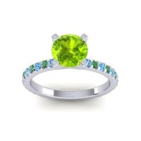 Peridot Ring In Platinum With Swiss Blue Topaz And Emerald Laska Round Classic Ring