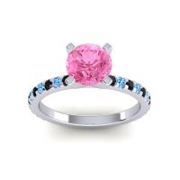 Pink Tourmaline Ring In 14k White Gold With Black Onyx And Swiss Blue Topaz Laska Round Classic Ring