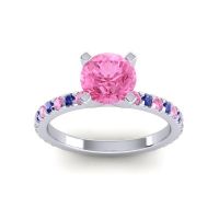 Pink Tourmaline Ring In Palladium With Blue Sapphire Laska Round Classic Ring