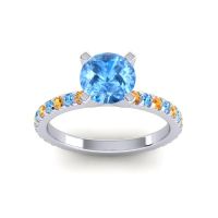 Swiss Blue Topaz Ring In Palladium With Citrine Laska Round Classic Ring
