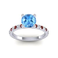 Swiss Blue Topaz Ring In Palladium With Garnet And Lab Diamond Laska Round Classic Ring