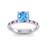 Swiss Blue Topaz Engagement Ring In Palladium With Ruby And Diamond - Laska Round Classic Ring