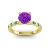 Amethyst Ring In 18k Yellow Gold With Aquamarine And Emerald Laska Round Classic Ring