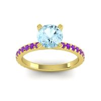 Aquamarine Ring In 18k Yellow Gold With Amethyst Laska Round Classic Ring