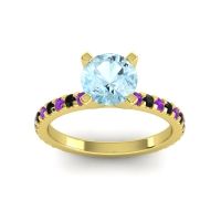 Aquamarine Ring In 18k Yellow Gold With Amethyst And Black Onyx Laska Round Classic Ring