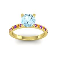 Aquamarine Ring In 18k Yellow Gold With Amethyst And Citrine Laska Round Classic Ring
