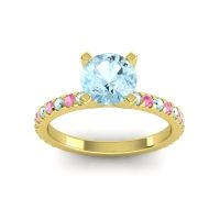 Aquamarine Ring In 14k Yellow Gold With Pink Tourmaline Laska Round Classic Ring