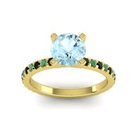 Aquamarine Ring In 18k Yellow Gold With Black Onyx And Emerald Laska Round Classic Ring