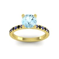 Aquamarine Ring In 14k Yellow Gold With Blue Sapphire And Black Onyx Laska Round Classic Ring