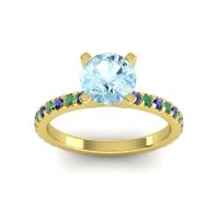 Aquamarine Ring In 14k Yellow Gold With Blue Sapphire And Emerald Laska Round Classic Ring