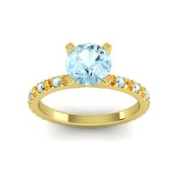 Aquamarine Ring In 14k Yellow Gold With Citrine Laska Round Classic Ring