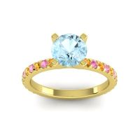 Aquamarine Ring In 18k Yellow Gold With Citrine And Pink Tourmaline Laska Round Classic Ring