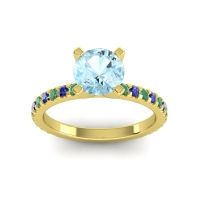 Aquamarine Ring In 14k Yellow Gold With Emerald And Blue Sapphire Laska Round Classic Ring
