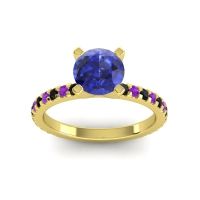 Lab Blue Sapphire Ring In 14k Yellow Gold With Black Onyx And Amethyst Laska Round Classic Ring