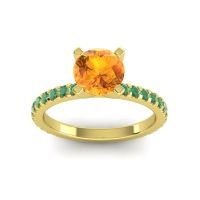 Citrine Ring In 18k Yellow Gold With Emerald Laska Round Classic Ring