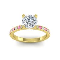 Lab Diamond Ring In 14k Yellow Gold With Diamond And Pink Tourmaline Laska Round Classic Ring