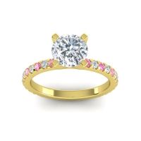 Lab Diamond Engagement Ring In 14k Yellow Gold With Pink Tourmaline And Diamond - Laska Round Classic Ring