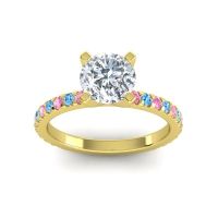 Lab Diamond Ring In 14k Yellow Gold With Pink Tourmaline And Swiss Blue Topaz Laska Round Classic Ring